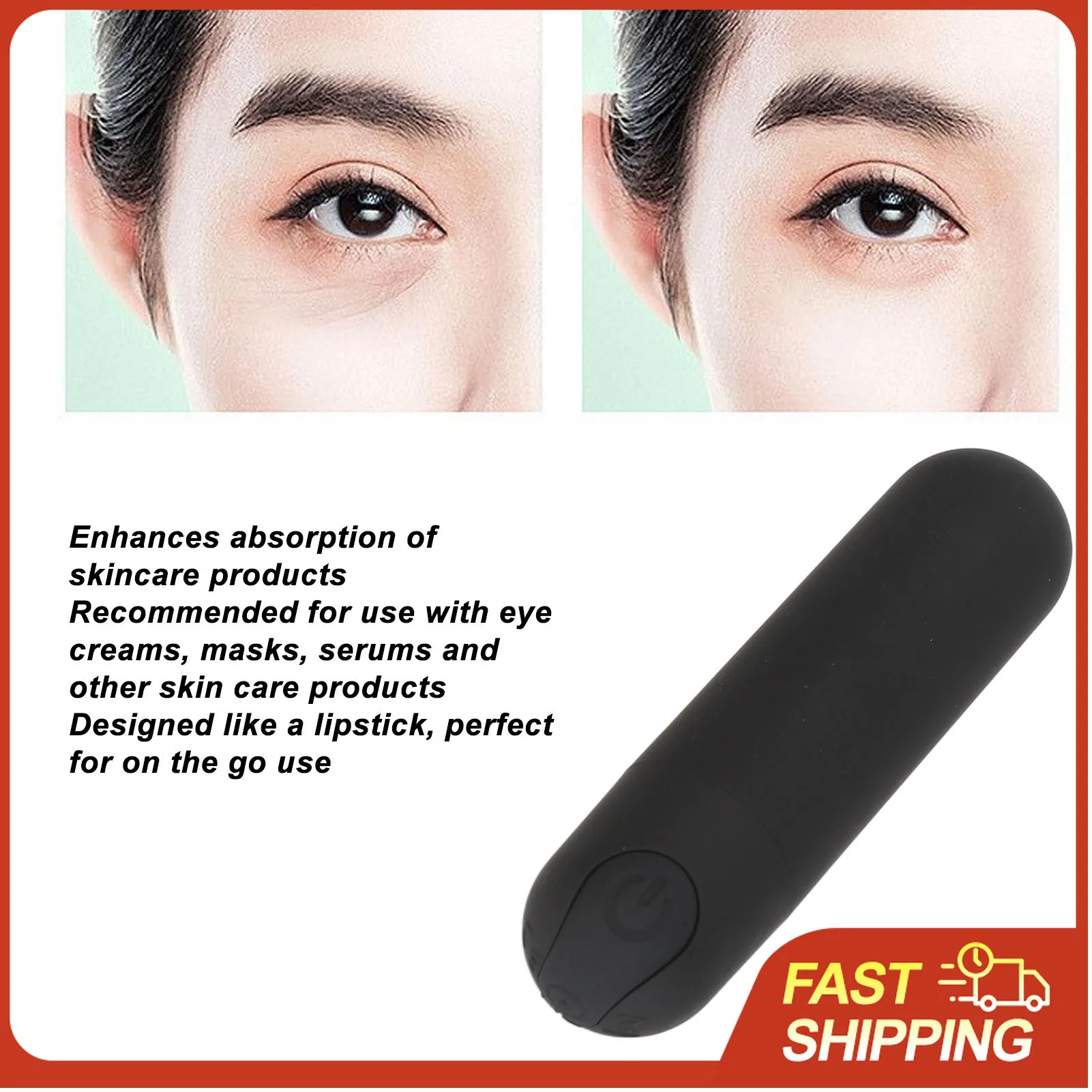 Electric Eye Massage Wand Lipstick Design, Reduce Fine Lines & Puffiness, Promote Serum Absorption