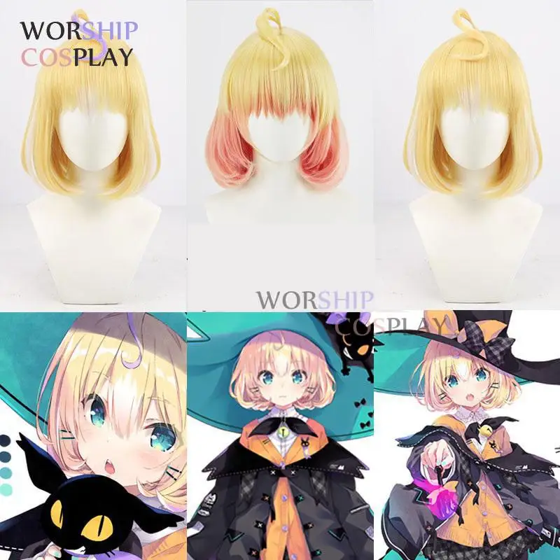 New YouTuber NIJISANJI Millie Parfait Cosplay Wig Ethyria Black Cat Short Hair Kitty Golden Pink Bobo 2022 NIJISANJI Idol Vtuber