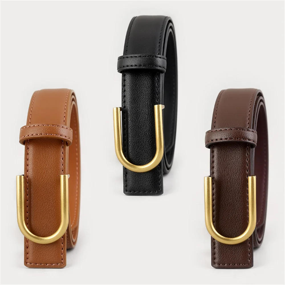 韓国スタイルの本革ベルトレディースゴールドカラーピンバックル調節可能なウエストベルトファッション革ベルトジーンズ用
