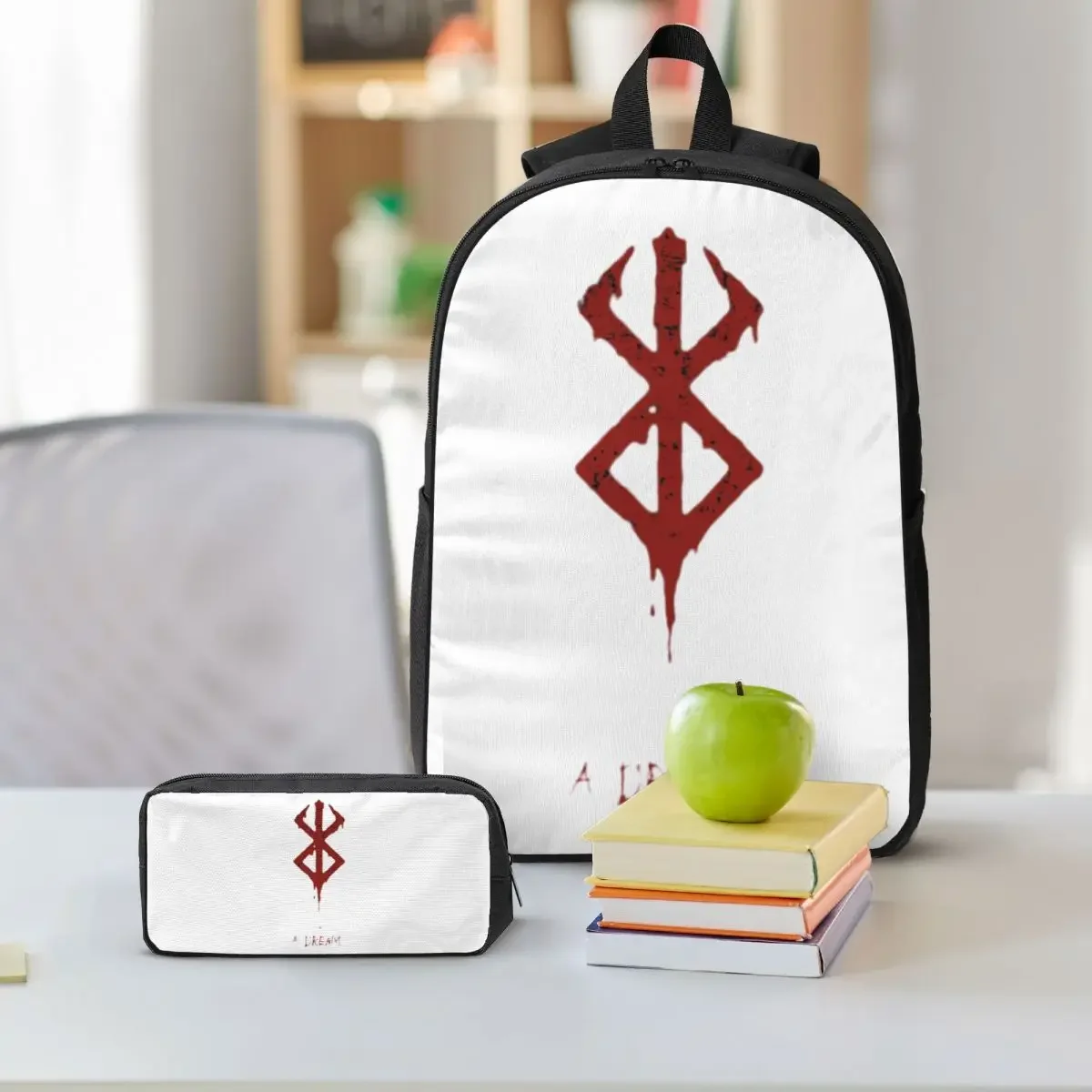Japanese Anime Berserk Logo Backpack Boys Girls BookBag School Bag Shoulder Bags 3ps Insulated Lunch Bag Pencil Case