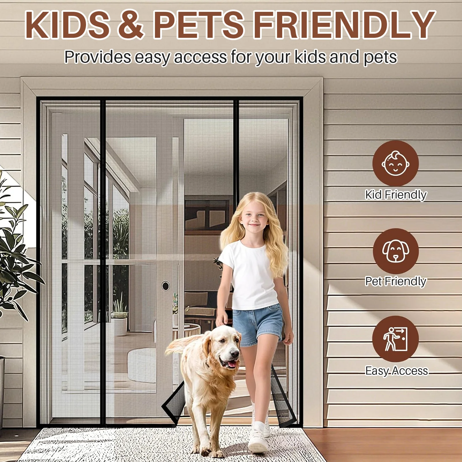 Magnetic Screen Door for Sliding & French Doors Double-Sided Opening Screen Reinforced Mesh with Strong Magnets for Large Front