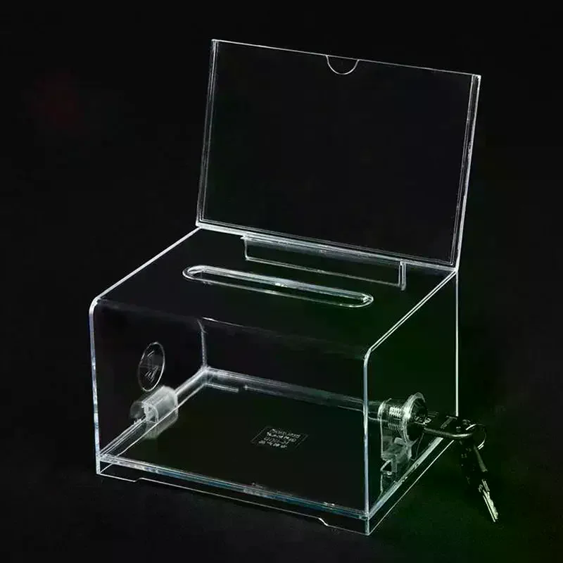 Plastic Container With Lock And Sign Holder Suggestion Box Acrylic Solid Ballot Box Durable Tip Jar Voting