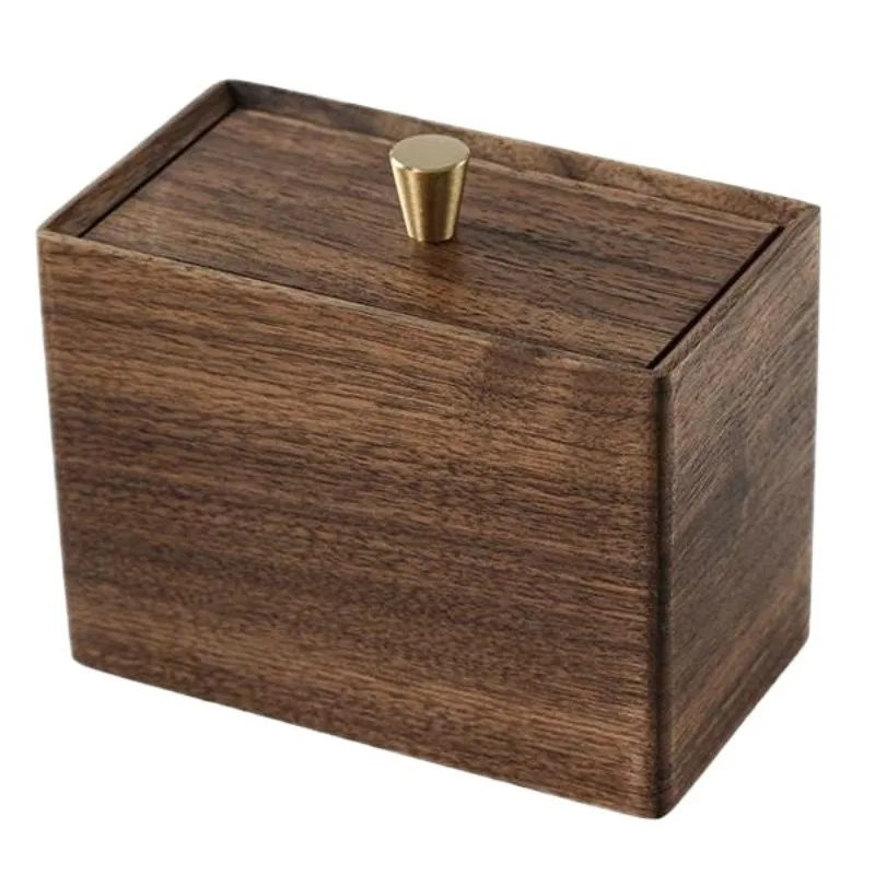 

Рабочий стол из черного ореха с зубочисткой с крышкой, ватным тампоном, ящиком для хранения зубной нити, хранилищем и отделкой мелочей из цельного дерева.