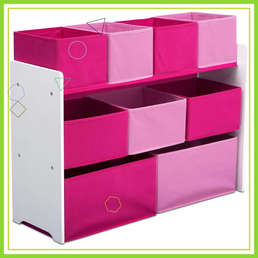 Kids Toy Storage Organizer with Multi-Size Bins, Easy Assembly, White and Pink Color