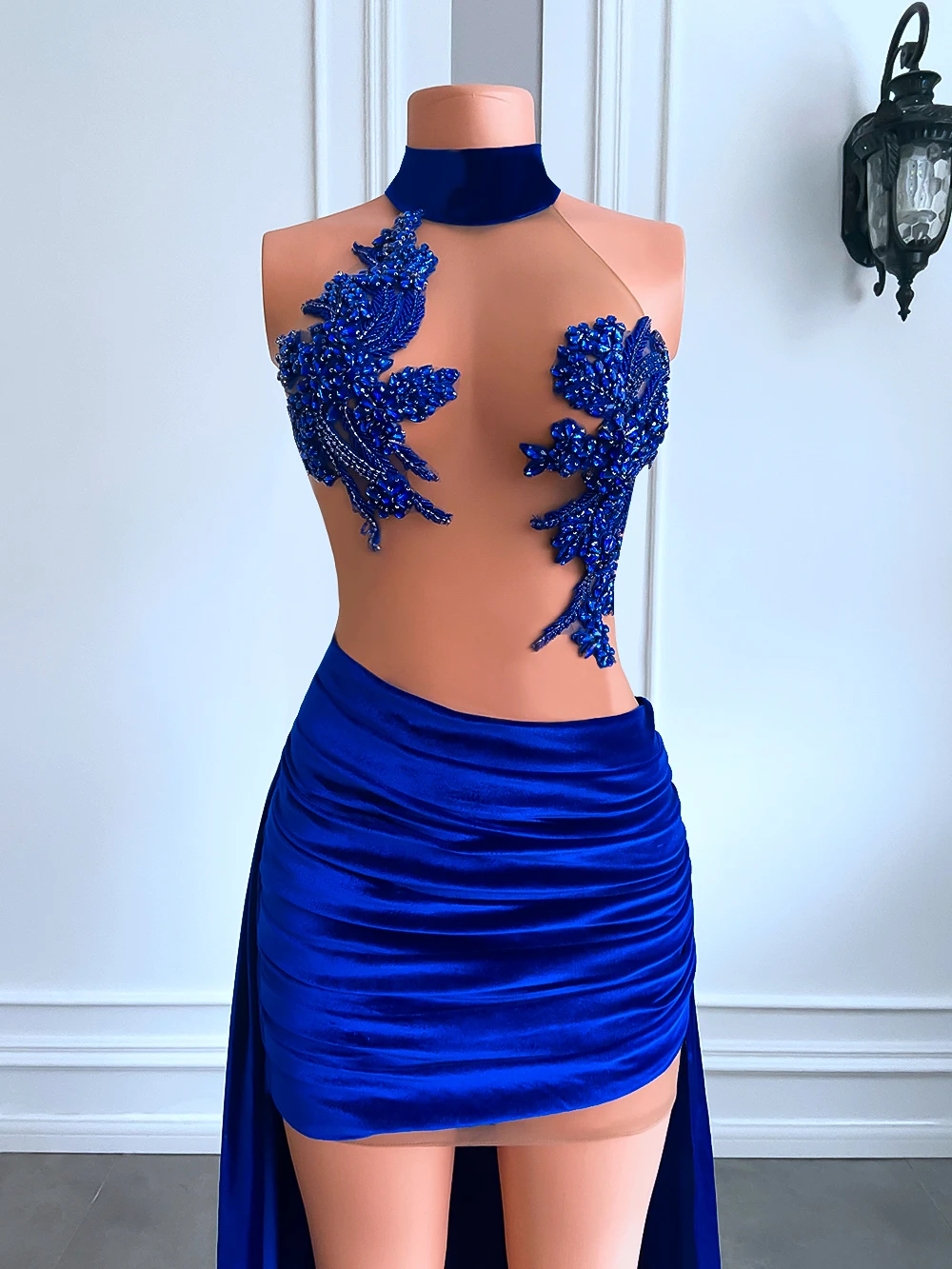 Sexy See Through Sparkly Beaded Women Birthday Party Gowns Short Front Long Back Girl  Velvet Short Prom Dresses 2026