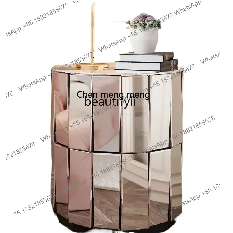 S7486 ss Modern Simple Mirror Corner Table round Light Luxury Sofa Table Bedside Table Fashionable Bright Elegant Bedroom