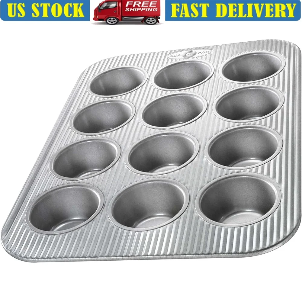 Sartén para muffins de acero aluminizado, utensilios antiadherentes para hornear de 12 pozos, bandeja para hornear Rectangular de fácil liberación, esencial para hornear en la cocina