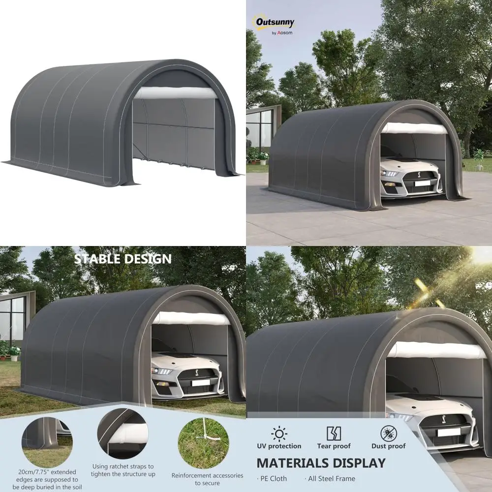 

10' x 16' carport, heavy duty portable garage storage tent with large zippered door, anti-uv pe canopy cover for car, truck, bo