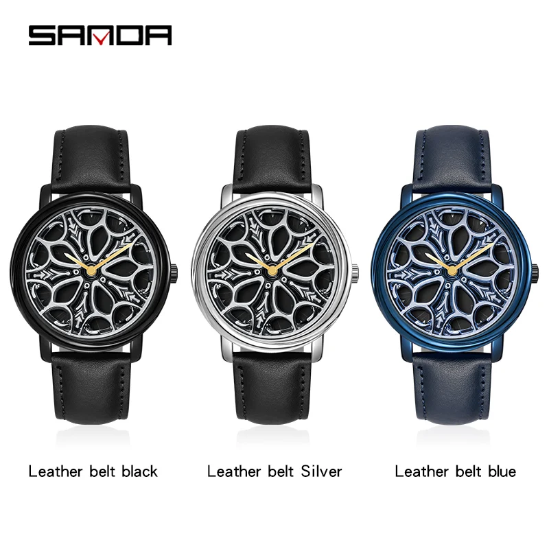 SANDA 1105 High Quality Hub Custom Design Car Rim Sport Quartz Watches Waterproof Creative Male Watch Men Wheel Wristwatch Clock