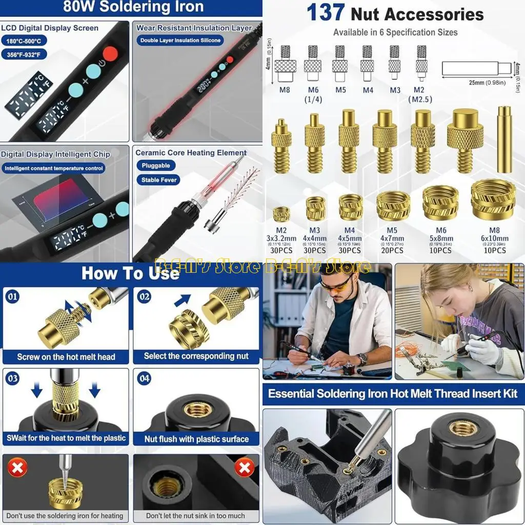 

Y1AD 137Pcs Soldering Iron 60W Quick Heat Portable Soldering Iron With Thread Insert