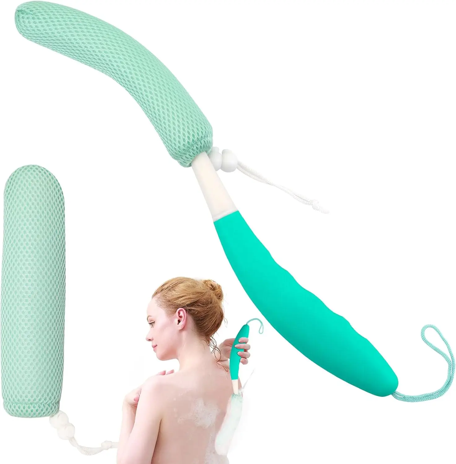 

Long Handle Bath Brush with Sponge, Anti-Slip Grip for Easy Back and Body Cleaning