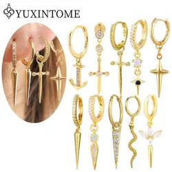 925 Sterling Silver Ear Needle Sword Zircon Pendant Earrings For Women Rivet Pendant Hoop Earrings Punk Trend Fashion Jewelry
