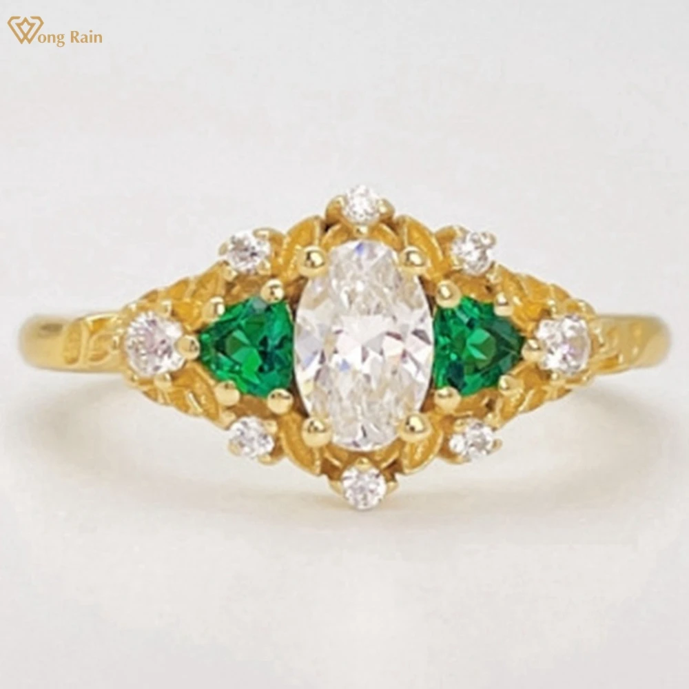 

Wong Rain Solid 925 Sterling Silver Oval Cut G Color 4*6 MM Lab Sapphire Gems Engagement Ring Fine Jewelry Anniversary Gifts