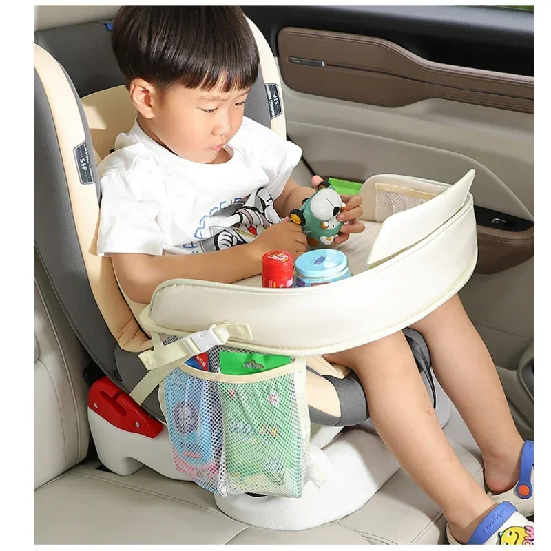 Car Seat Tray for Kids Foldable Multiple Pockets Waterproof Car Table Portable Kids Travel Tray Storage Fit for Eating Learning