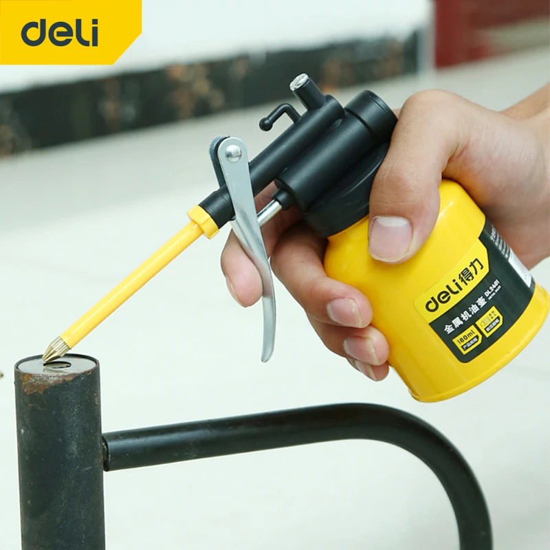 Deli Clear Oil Can High Pressure Oiler Grease Gun Extended Sprinkler Plastic Oil Pump Cans Mini Home Injector Can 180-500ml
