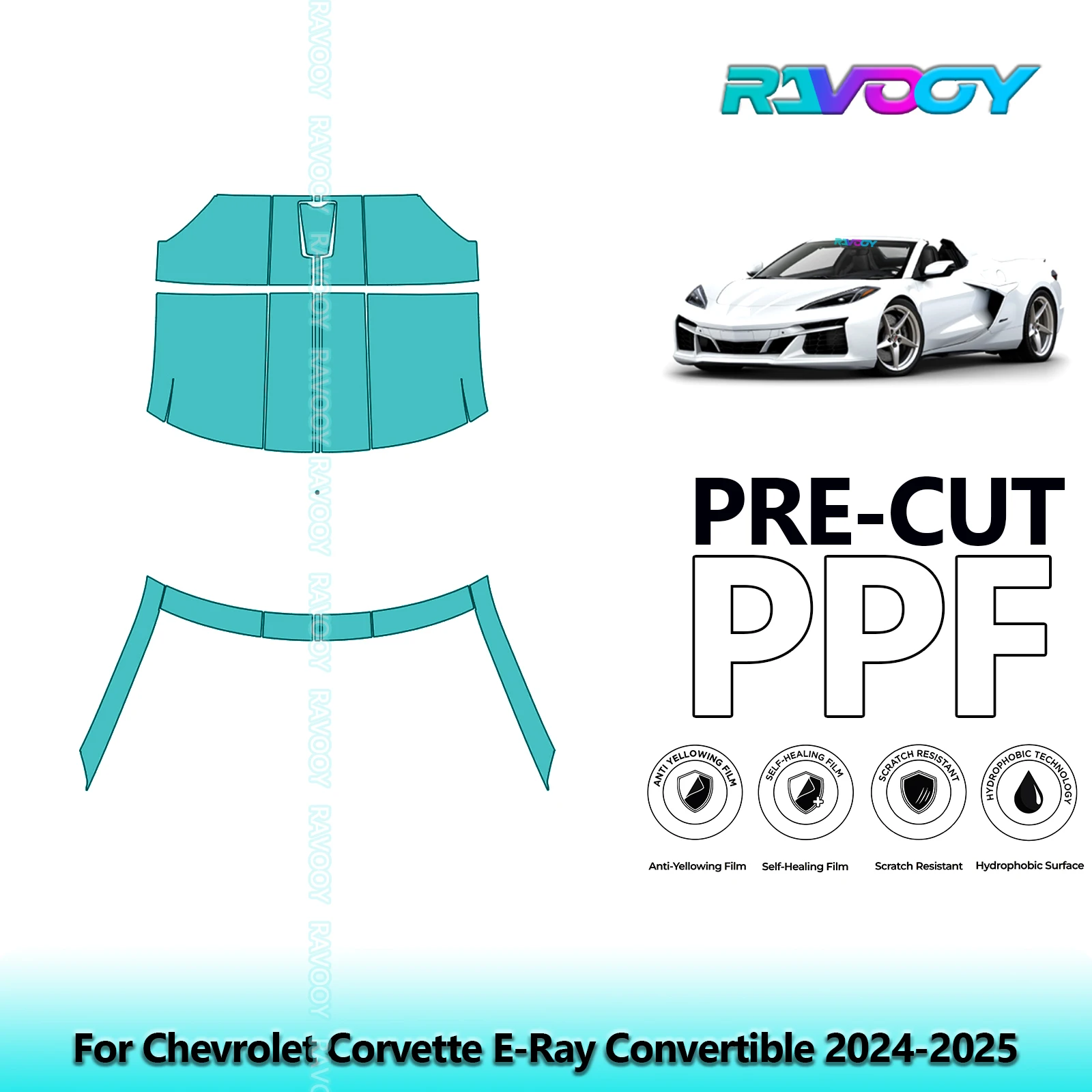 

For Chevrolet Corvette E-Ray Convertible 2024-2025 8.5mil Pre-Cut PPF Door & A/B Pillar Kit TPU Paint Protection Film Set
