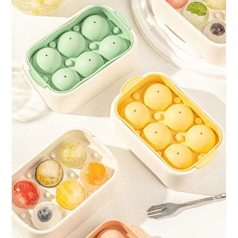 Summer New 6 Grid Round Ice Mold Tray With Silicone Cover Open The Lid Get The Ice Ball Homemade Ice Mould Box Ice Cream Tools