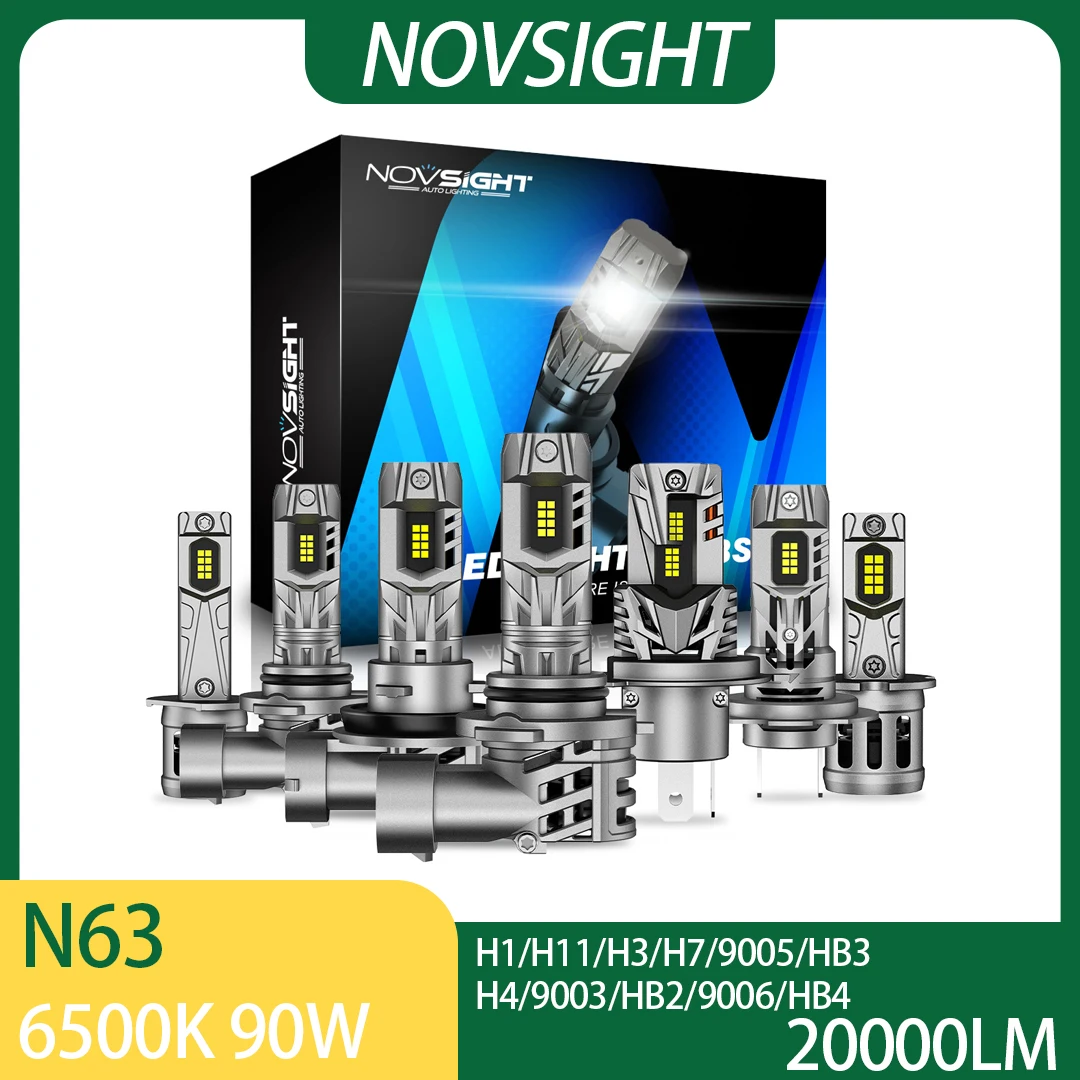 Novsight LED Headlight H1 H3 H4 H7 H11 9005 9006 LED-Scheinwerfer CANBUS Hochleistungs 90W LED-Autolichter 6500K 20000LM N63