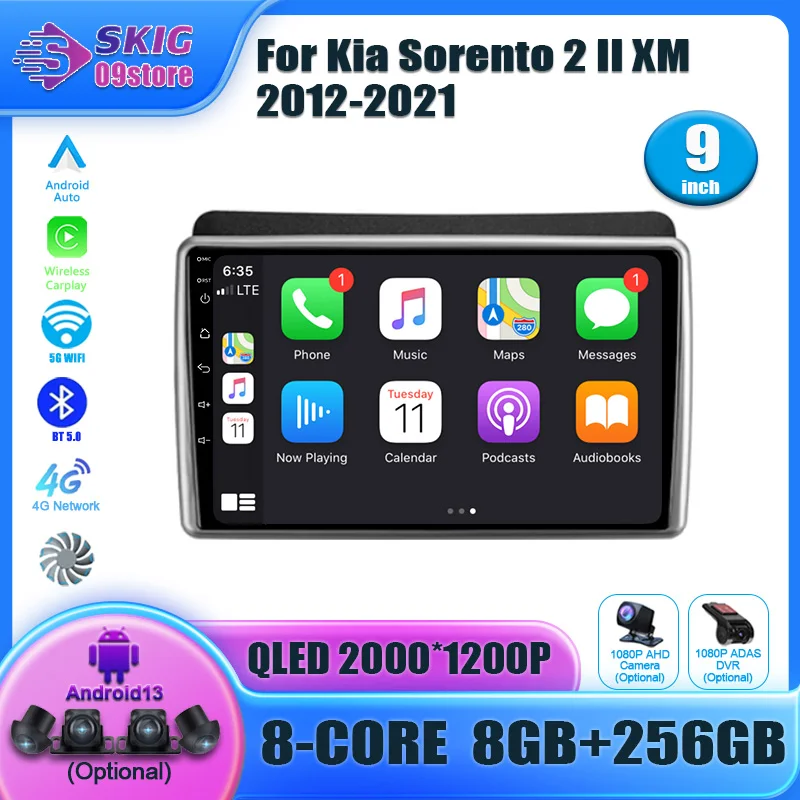 

For Kia Sorento 2 II XM 2012-2021 Android 14 Wireless Carplay Stereo Head Unit Multimedia Navigation GPS 4G Player Auto Screen