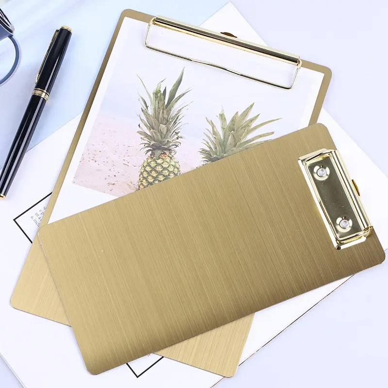 A4/A5 Metal Clipboard Golden Folder 430 Stainless Steel Clip Board Storage Folder Writing File Board Business Office Supplies