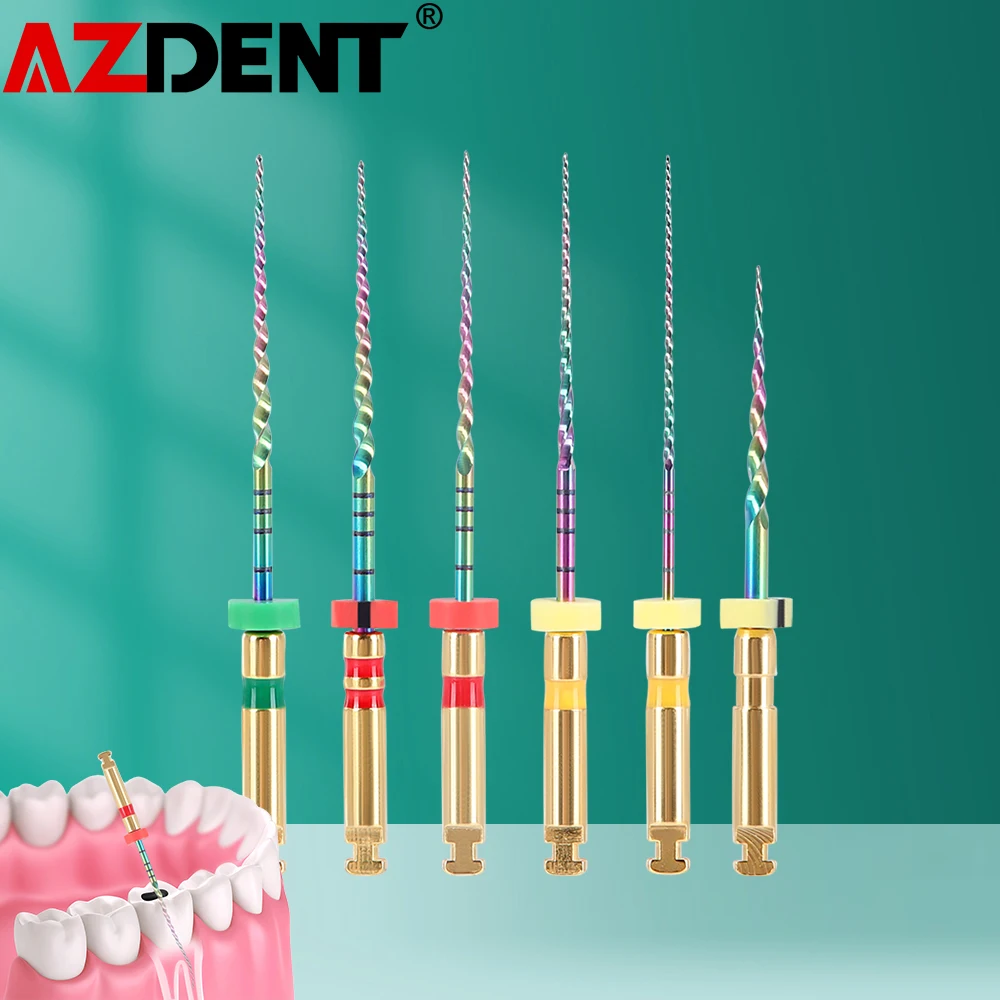 AZDENT 6 sztuk Dental Rotary M3 Rainbow Files akcesoria do aktywacji termicznej endodontyczne do pilników do kanałów korzeniowych czyszczenie