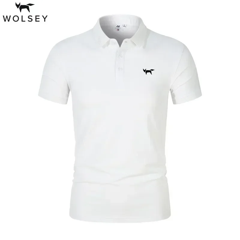 Wolsey Golf Summer Men Polo Shirt Casual Short Sleeve High End Knitted T-shirt Collar Perforated Design Fashion Breathable Shirt