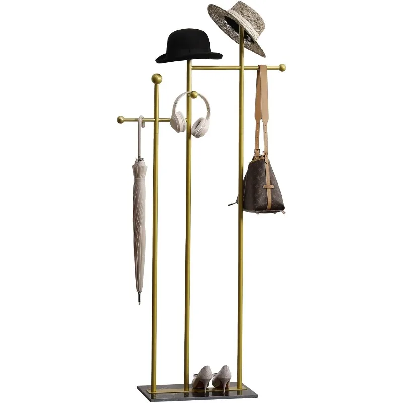 Standing Coat Rack with Marble Base Heavy Duty Clothes Hanger Rack Metal Coat Tree Hat Rack