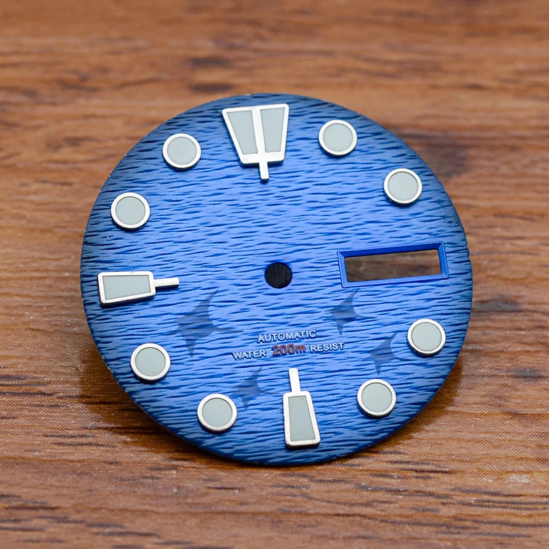 Esfera de reloj de 28,5mm, esfera azul japonesa C3, Esfera luminosa verde para movimiento 7s26 NH35 NH36, compatible con caja de reloj Turtle SKX007 SRPD