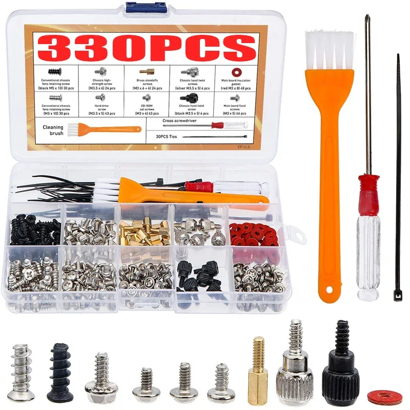 330pcs Computer Screw with Tools PC Motherboard StandOff Spacer Kit PCB Computer Fan CD-ROM Hard Disk Notebook Redpair Screws