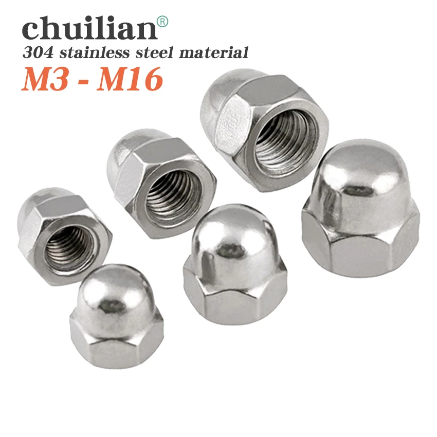

Acorn Nuts M3 M4 M5 M6 M8 M10 M12 M14 M16 304 Stainless Steel Decorative Cap Blind Nuts Caps Covers Hex Dome Acorn Nut