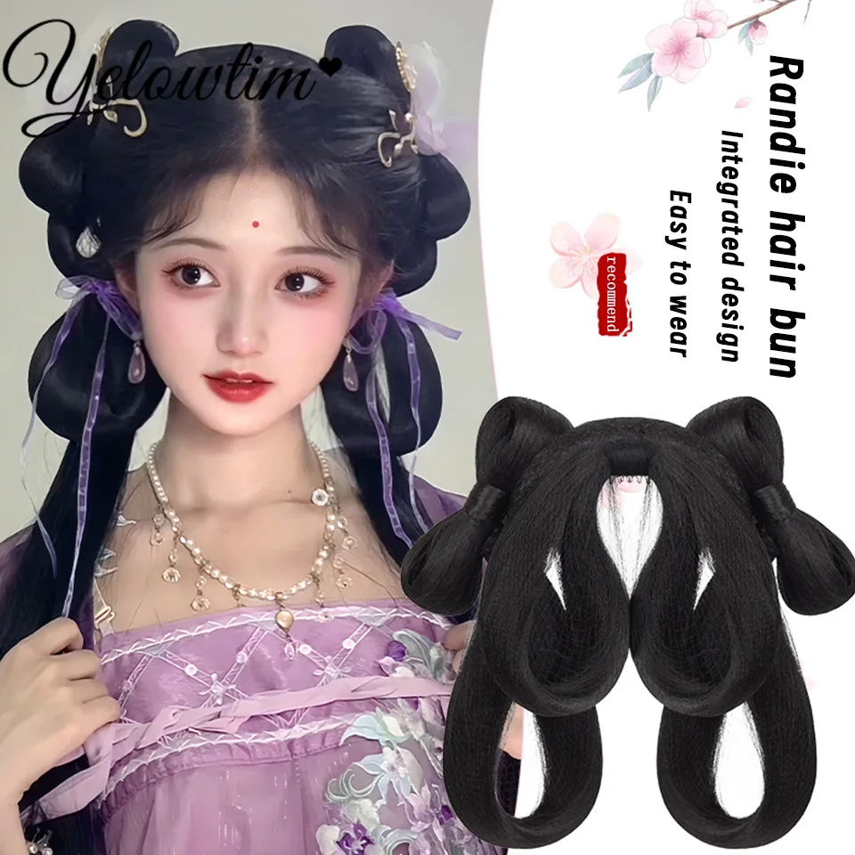 Synthetic Ancient Costume Hanfu Wig All-in-one Lazy Hairband Ancient Style Full Tang Style Hairstyle Daily Wig Bun Pad Hair Bag