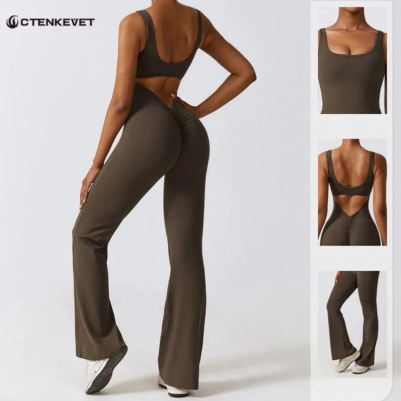 Ctenkevet Back V Jumpsuit Gym Set Women Yoga Suit Sportswear Women Sports Jumpsuit Fitness Rompers Stretch Workout Bodysuits