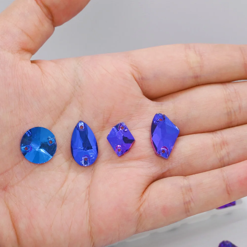 Blue Volcano Sew On Rhinestones AAA Glitter Glass Crystals for Garment Bags Decoration DIY Flatback Sewing Rhinestone