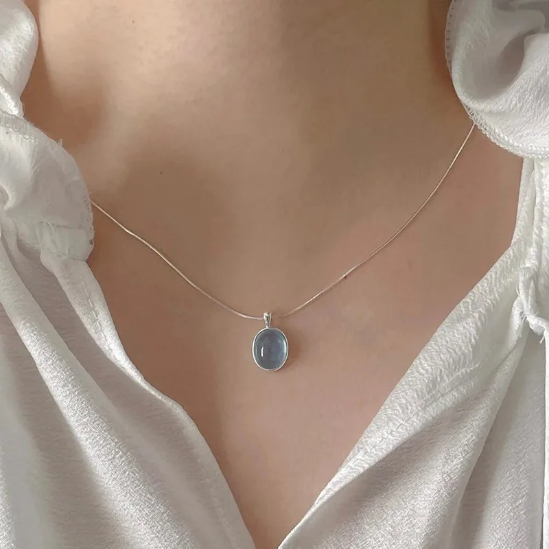Luxury Dainty Pink Moonstone Raindrop Necklace Pendant Fashion Jewelry Blue Natural Stone Dream Aquamarine Necklace for Women