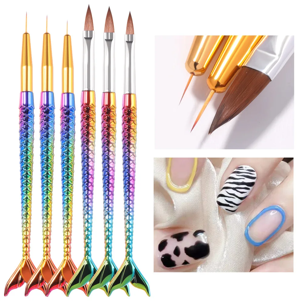 

3PC/Bag Mermaid Gradient Pen Nail Art Brush Liner Line Stripe Fish Flower Painting Drawing Manicure DIY Tips Manicure Tools