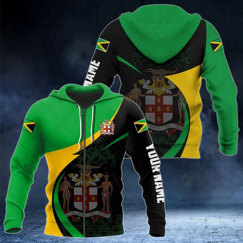 Custom Name Jamaica Symbol Sports Style Zipper Hoodies Unisex Oversize Sweatshirts Winter Casual Streetwear Tops Pullover