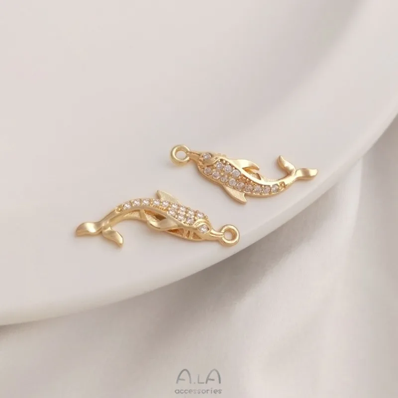 14K Gold Filled Color Retention Micro-inlaid Zircon Dolphin & Whale Pendant DIY Handmade Jewelry Bracelet Necklace Pendant