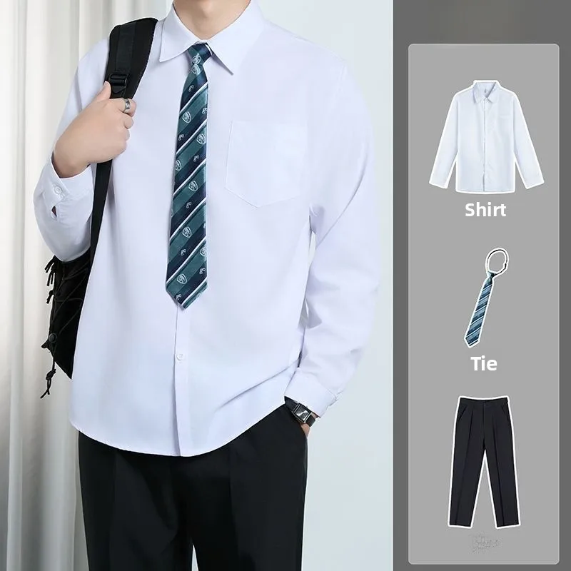 

aduation Mens Long Sve Basic White irt Loose Fit Student orm Sle Faion Set Polyester Fiber Autumn Winter China