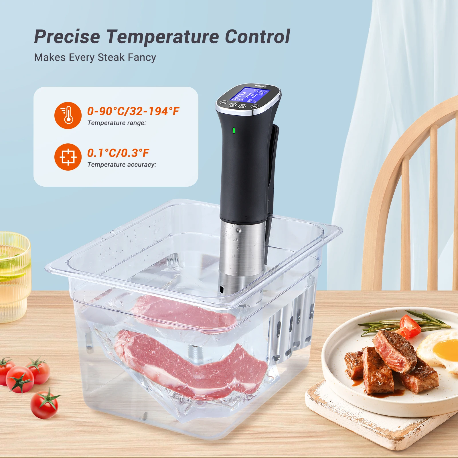 INKBIRD ISV-300W WiFi Sous Vide Cooking IPX7 Waterproof Sous Vide Cooker with Recipes, Alarms, Timer, Booking Function Free App