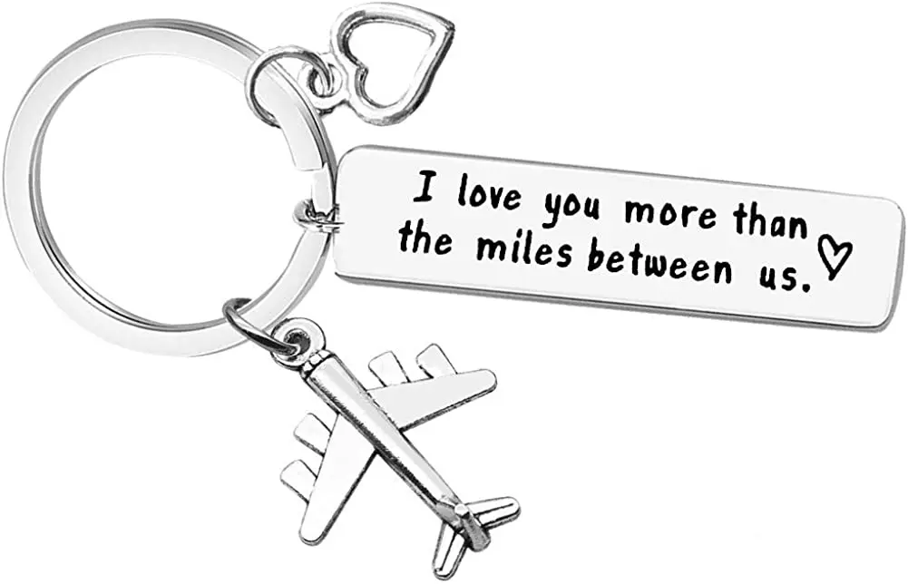 Couple Keychain Long Distance Relationship Gift for Boyfriend Girlfriend I Love You More Than The Miles Between Us Keyring