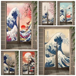 Japanese Door Curtain Mount Fuji Waves Ocean Cherry Blossom Restaurant Kitchen Partition Doorway Curtain Entrance Half-Curtain