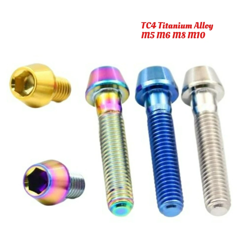 1PCS TC4 Titanium Bolts M5 M6 M8 M10 DIN912 Taper Head Half Tooth Screws for MTB Road Bike Bicycle Seatpost Headset Brake