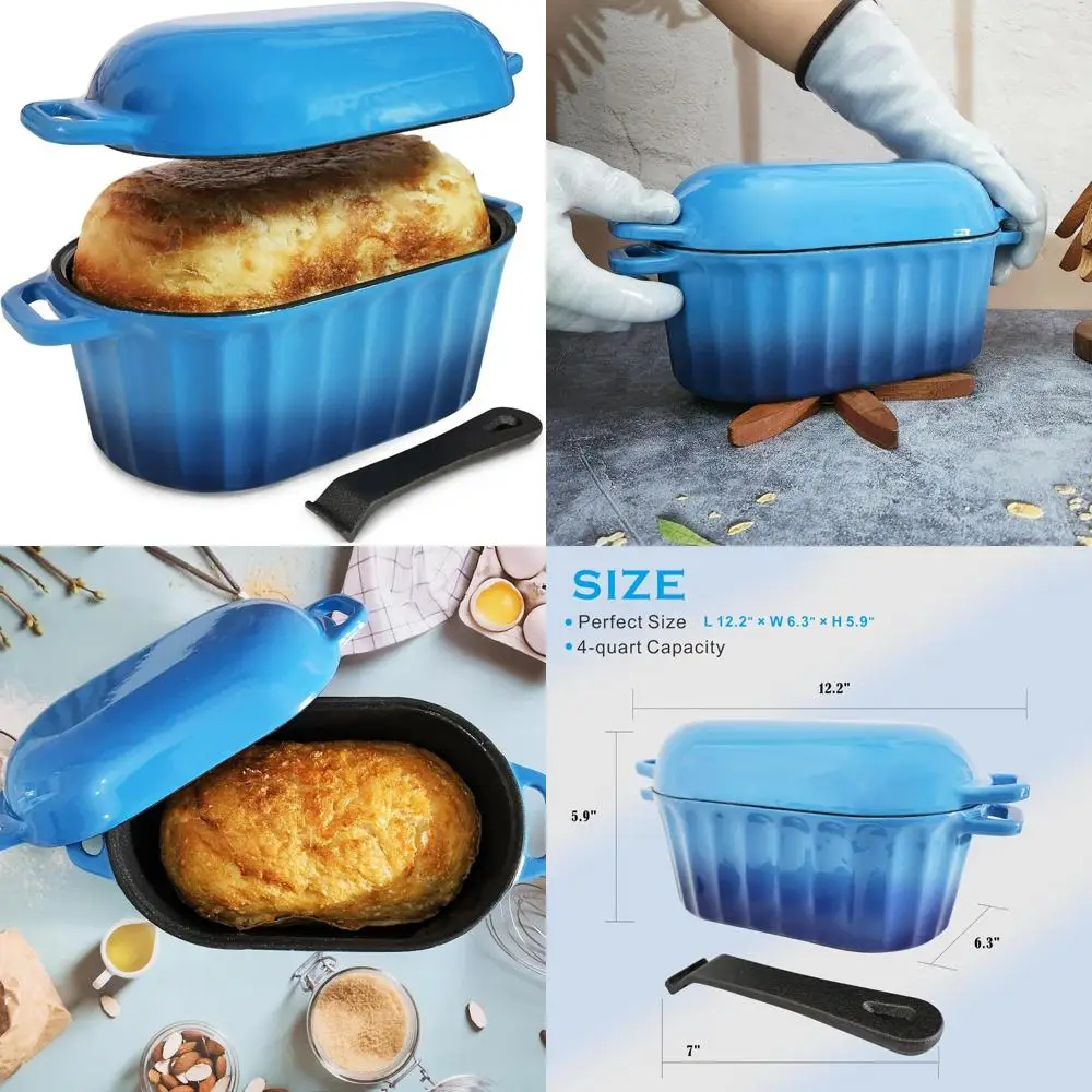 

Enameled Cast Iron Bread Pan with Lid for Sourdough Loaves - Large Heavy Oval Dutch Oven Baking Pan for Perfect Bread
