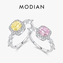 MODIAN 925 Sterling Silver Classic Pink & Yellow Ice Cut High Quality Zirconia Ring For Women Wedding Statement Fine Jewelry