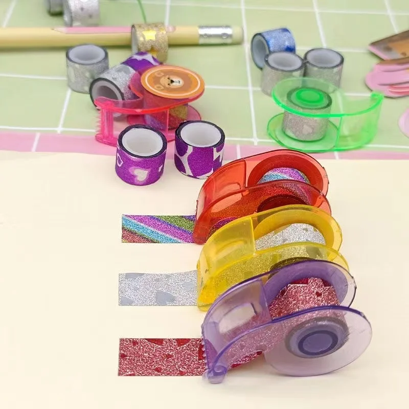 12Rolls Washi Tape Cutting Dispenser Set Washi Sticker Masking Decorative Tape for Gift DIY Scrapbook Home Office Party Supplies