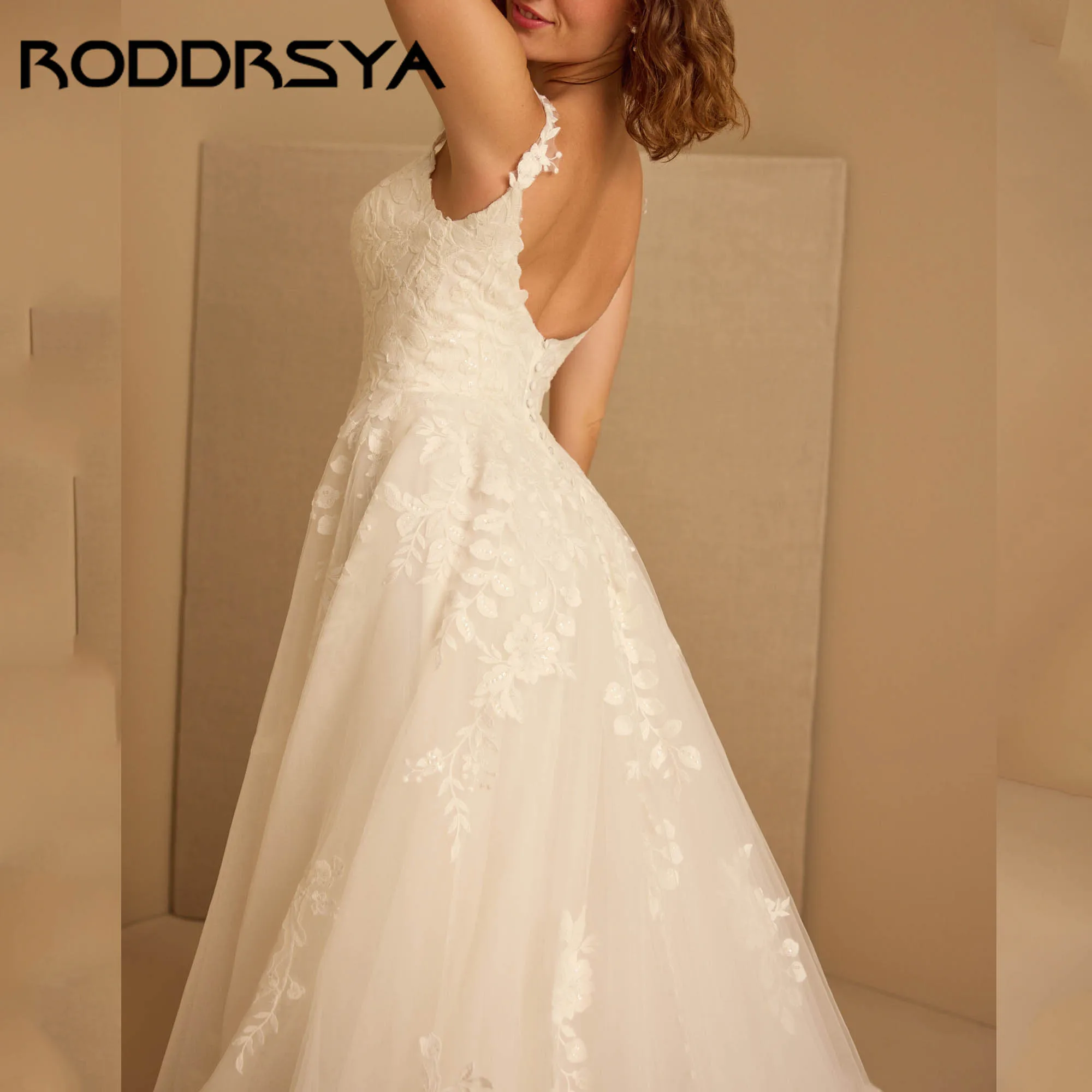 RODDRSYA A-line Appliques Abito da sposa elegante 2025 Scollo a V Cinghie per spaghetti Abiti da sposa Backless vestidos de novia Personalizzato
