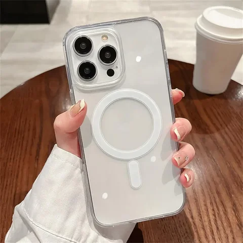 Transparent With Magsafe Magnetic Case For iPhone 16 15 12 11 14 13 Pro Max Mini Plus Silicone Acrylic Cover Back Case