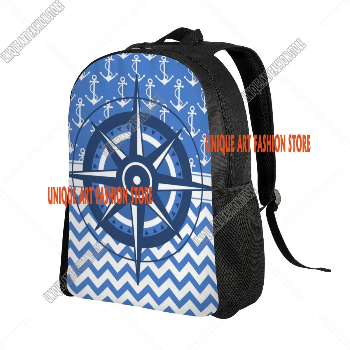 Captain's Compass Backpacks for Women Men Water Resistant College School Nautical Anchor Sailing Sailor Bag Print Bookbag