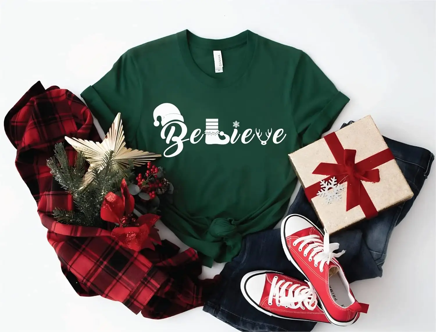 Christmas Believe Shirt, Cute Short Sleeve Christmas Graphic Tee