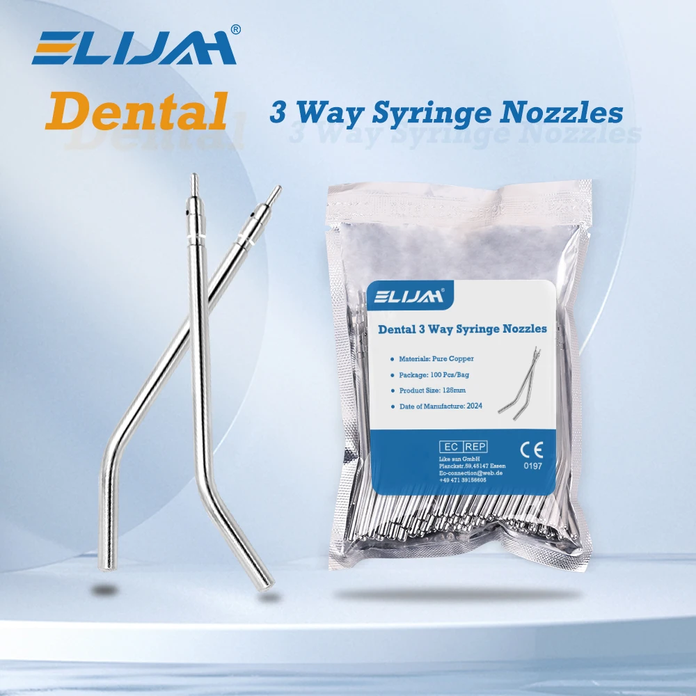 ELIJAH 10/100Pcs Stainless Steel Dental Air Triple Syringe 3 Way Dental Air Water Spray Syringe Nozzles Tips For Teeth Whitening